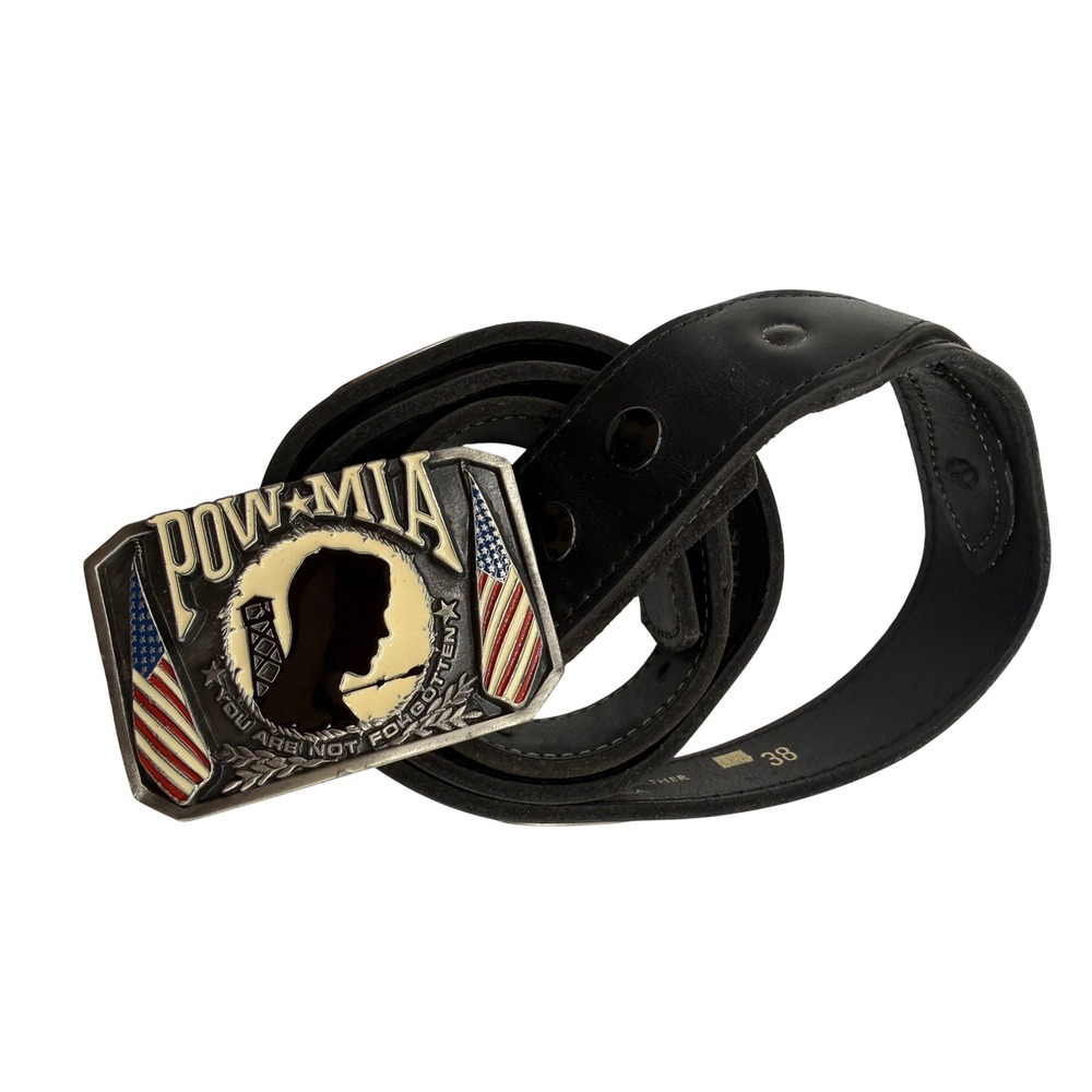 Bergamot POW-MIA Belt Buckle Chick's Western Leather Belt Mens 38 Black EXCL